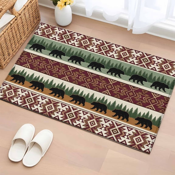Area Rug 2x3ft Western Farmhouse Tribal Pattern Area Rugs Washable Low Pile Floor Carpet for Bedroom, Bear Silhouette Non Slip Soft Rugs for Living Room Entryway Dining Room