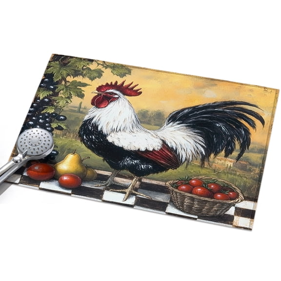 Area Rug 2x3ft White Black Rooster Fruit Trees Washable Area Rugs for Living Room Oil Painting Non Slip Floor Carpet Mat for Kitchen Entryway Bathroom Office Home Decor