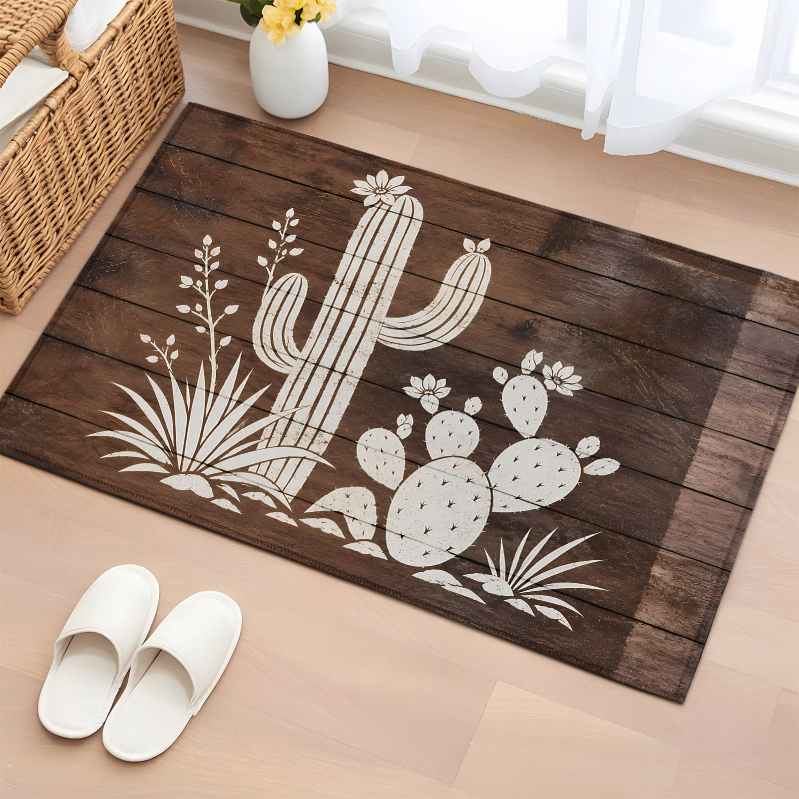 Area Rug 2x3ft White Desert Cactus Area Rugs Washable Low Pile Floor ...