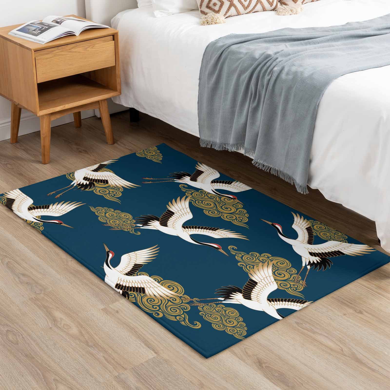 Fairy Blue Rug Area Rug 2x3ft White Fairy Crane Japanese Style Low Pile Washable Rug ...