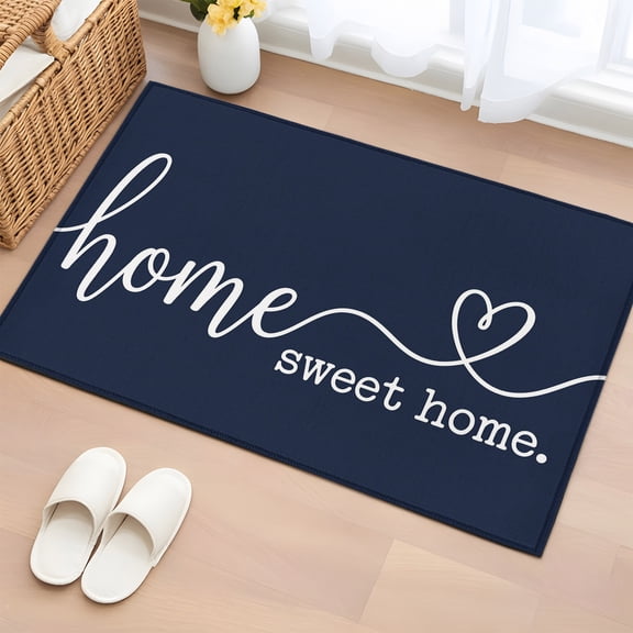 Area Rug 2x3ft White Sweet Home Quote Heart Area Rugs Washable Low Pile Floor Carpet for Bedroom, Rustic Letter on Navy Blue Non Slip Soft Rugs for Living Room Entryway Dining Room