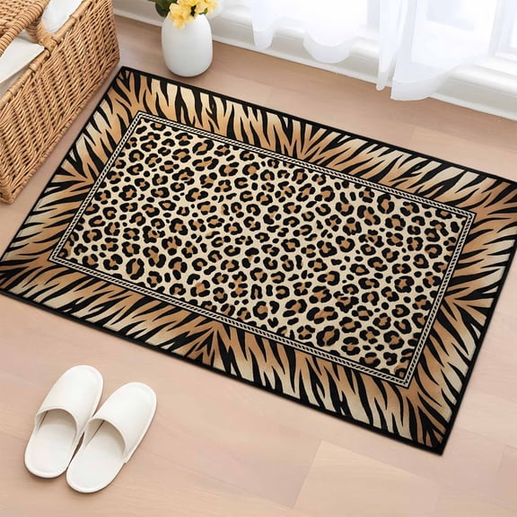 Area Rug 2x3ft, Wildlife Leopard Spots Tiger Print Washable Rugs for Living Room Bedroom, Animal Brown Texture Soft Non-slip Area Rugs Rectangle Floor Carpet for Dining Room