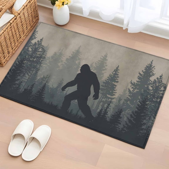 Area Rug 2x3ft, Wildman Gorilla Forest Silhouette Washable Rugs for Living Room Bedroom, Retro Tree Soft Non-slip Area Rugs Rectangle Floor Carpet for Dining Room
