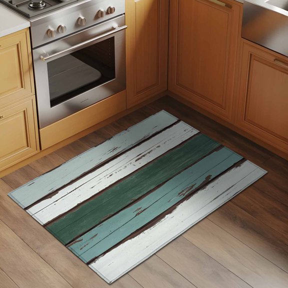 Area Rug 2x3ft Wood Grain Washable Area Rugs for Living Room Rustic Farmhouse Teal Wood Retro Non-Slip Kitchen Mats Soft Carpet for Entryway, Bathroom, Office, and Home Decor