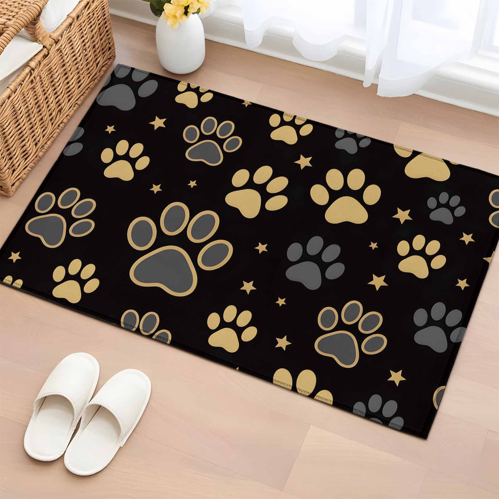 Area Rug 2x3ft, Yellow Gray Cat Paw Cute Washable Rugs for Living Room ...