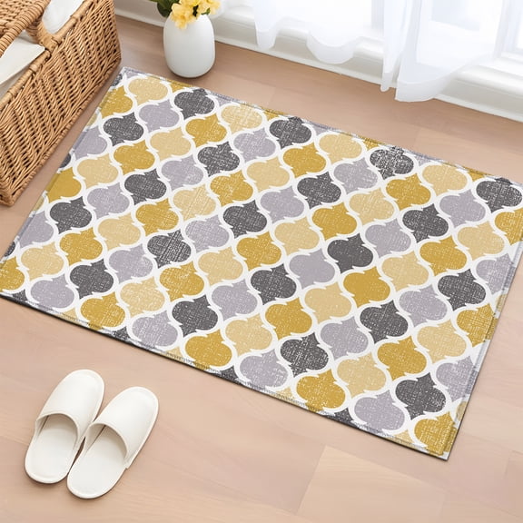 Area Rug 2x3ft Yellow Grey Retro Moroccan Pattern Area Rugs Washable Low Pile Floor Carpet for Bedroom, Abstract Geometric Art Non Slip Soft Rugs for Living Room Entryway Dining Room