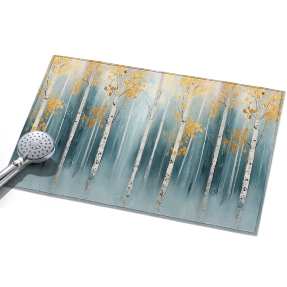 Area Rug 2x3ft Yellow Leaf Forest Washable Area Rugs for Living Room Ombre Blue Painting Non Slip Floor Carpet Mat for Kitchen Entryway Bathroom Office Home Decor