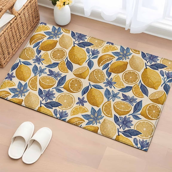 Area Rug 2x3ft Yellow Lemon Slice Carpets Indoor Floor Area Mat Doormat Entrance Mat Rugs for Entry Living Room Dining Room Kitchen Bedroom, Fruit Orange Flower Leaves Sofa Throw Carpet