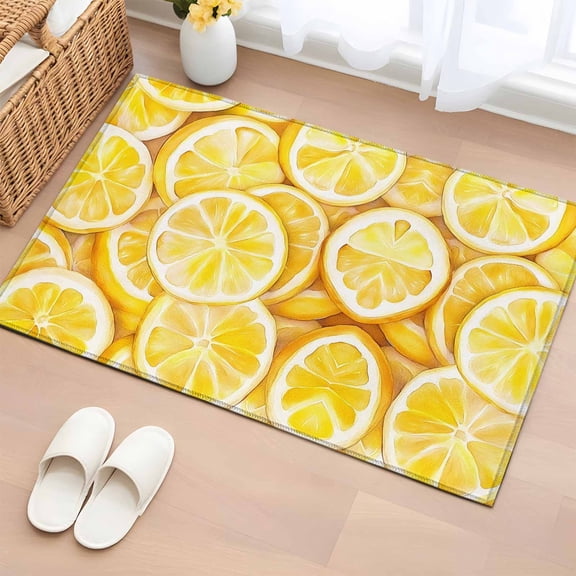 Area Rug 2x3ft Yellow Lemon Slice Watercolor Area Rugs Washable Low Pile Floor Carpet for Bedroom, Summer Fruit Non Slip Soft Rugs for Living Room Entryway Dining Room