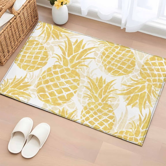 Area Rug 2x3ft Yellow Pineapple Carpets Indoor Floor Area Mat Doormat Entrance Mat Rugs for Entry Living Room Dining Room Kitchen Bedroom, Summer Tropical Fruit Leaves Sofa Throw Carpet