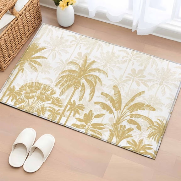 Area Rug 2x3ft Yellow Tropics Palm Trees Area Rugs Washable Low Pile Floor Carpet for Bedroom, Abstract Plant Leaves Non Slip Soft Rugs for Living Room Entryway Dining Room