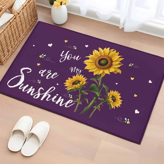 Area Rug 2x3ft You Are My Sunshine Carpets Indoor Floor Area Mat Doormat Entrance Mat Rugs for Entry Living Room Dining Room Kitchen Bedroom, Bee Heart Floral Purple Sofa Throw Carpet