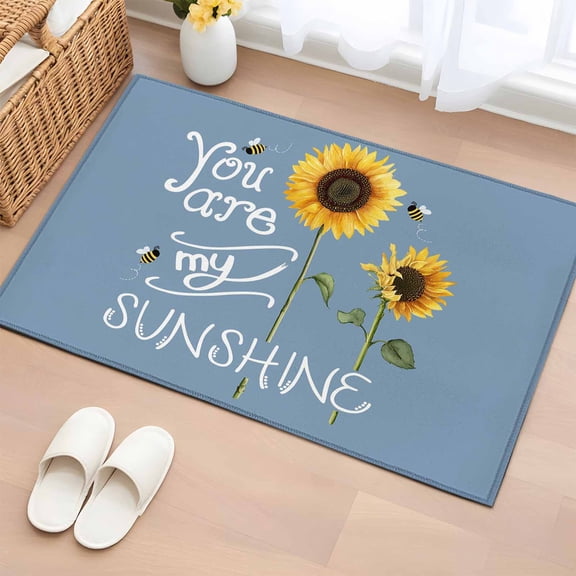 Area Rug 2x3ft You Are My Sunshine Carpets Indoor Floor Area Mat Doormat Entrance Mat Rugs for Entry Living Room Dining Room Kitchen Bedroom, Bee Sunflower Blue Sofa Throw Carpet
