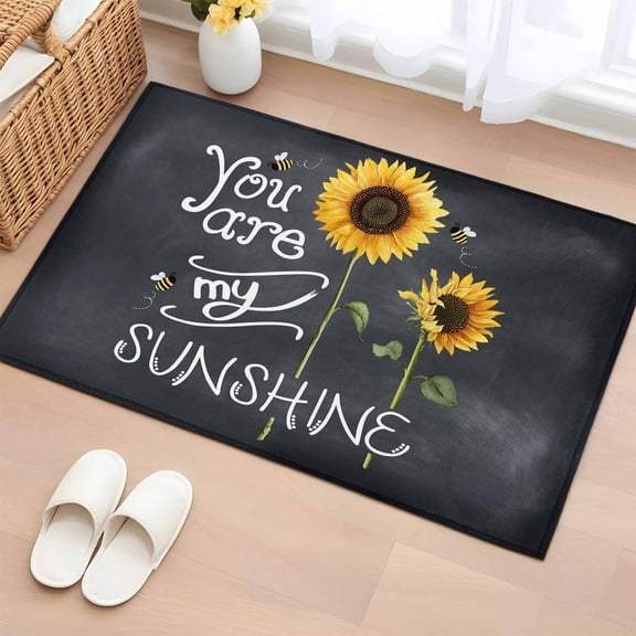 Area Rug 2x3ft You Are My Sunshine Carpets Indoor Floor Area Mat Doormat Entrance Mat Rugs for Entry Living Room Dining Room Kitchen Bedroom, Bee Sunflower Dark Grey Sofa Throw Carpet