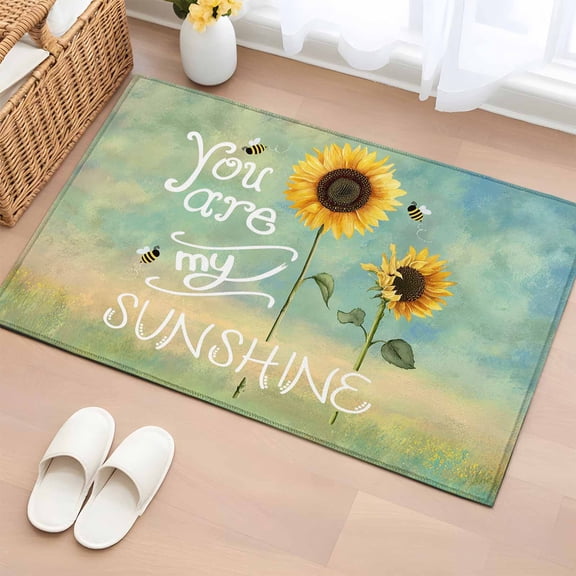 Area Rug 2x3ft You Are My Sunshine Carpets Indoor Floor Area Mat Doormat Entrance Mat Rugs for Entry Living Room Dining Room Kitchen Bedroom, Bee Sunflower Ombre Green Sofa Throw Carpet