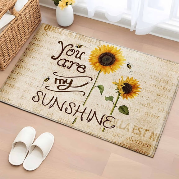 Area Rug 2x3ft You Are My Sunshine Carpets Indoor Floor Area Mat Doormat Entrance Mat Rugs for Entry Living Room Dining Room Kitchen Bedroom, Bee Sunflower Vintage Sofa Throw Carpet