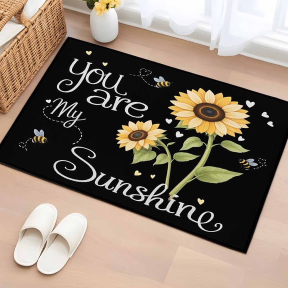 Area Rug 2x3ft You Are My Sunshine Carpets Indoor Floor Area Mat Doormat Entrance Mat Rugs for Entry Living Room Dining Room Kitchen Bedroom, Sunflower Bee Black Sofa Throw Carpet