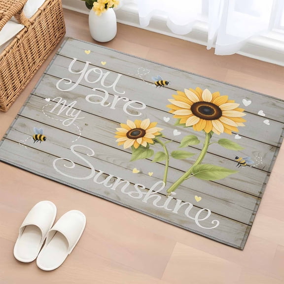Area Rug 2x3ft You Are My Sunshine Carpets Indoor Floor Area Mat Doormat Entrance Mat Rugs for Entry Living Room Dining Room Kitchen Bedroom, Sunflower Bee Wood Grain Sofa Throw Carpet