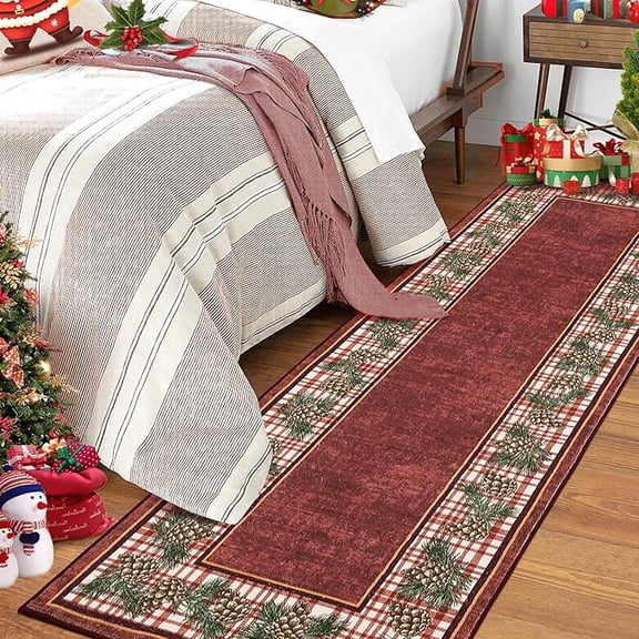 Area Rug (2x6) Christmas Pine Cones Rug for Living Room Stain Resistant Rugs with Non Slip Backing Ultra-Thin Washable Rugs for Bedroom Living Room Laundry