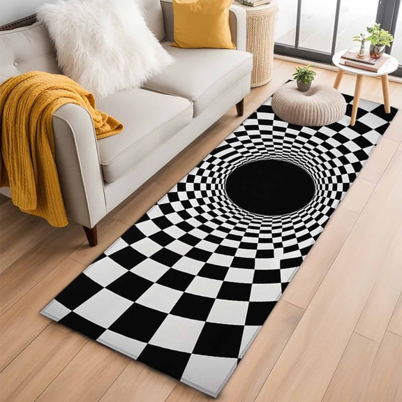 Area Rug 2x6ft 3D Vortex Tunnel Area Rugs Washable Low Pile Floor Carpet for Bedroom, Black White Optical Illusion Background Non Slip Soft Rugs for Living Room Entryway Dining Room