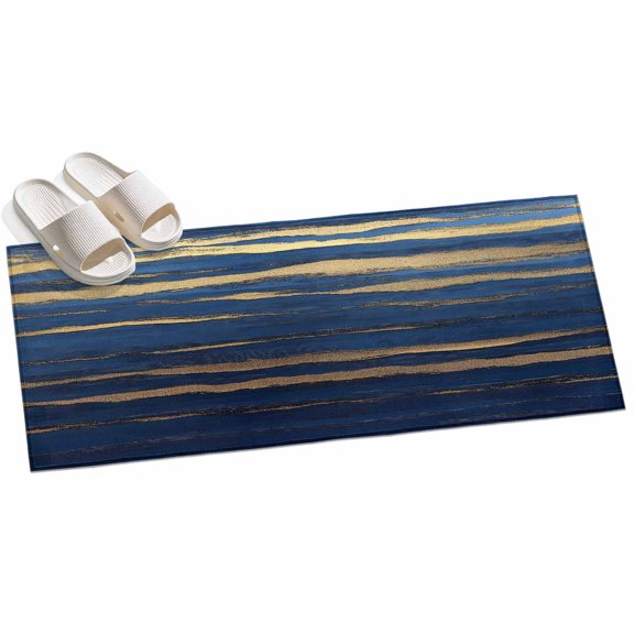Area Rug 2x6ft Abstract Blue Golden Stripes Wave Area Rugs for Kitchen Runner Rug Modern Art Non Slip Floor Carpet Mat for Kitchen Entryway Bathroom Office Home Decor