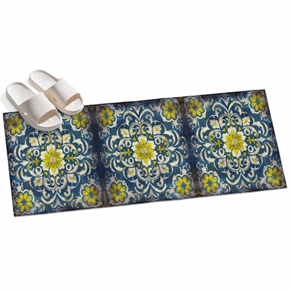 Area Rug 2x6ft Abstract Geometric Floral Area Rugs for Kitchen Runner Rug Yellow Flowers Non Slip Floor Carpet Mat for Kitchen Entryway Bathroom Office Home Decor