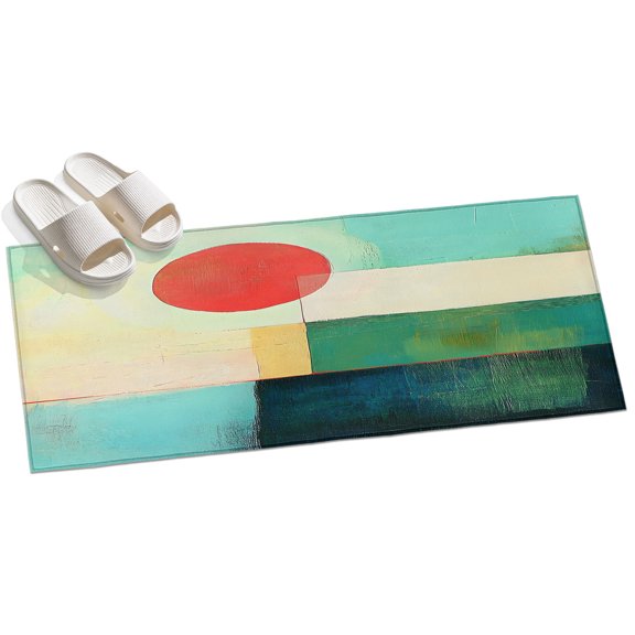 Area Rug 2x6ft Abstract Green Blue Area Rugs for Kitchen Runner Rug Red Sun Modern Art Non Slip Floor Carpet Mat for Kitchen Entryway Bathroom Office Home Decor