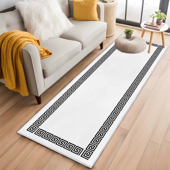 Area Rug 2x6ft Abstract Inspired Greek Key Pattern Area Rugs Washable Low Pile Floor Carpet for Bedroom, Geometric Twist Line on White Non Slip Soft Rugs for Living Room Entryway Dining Room