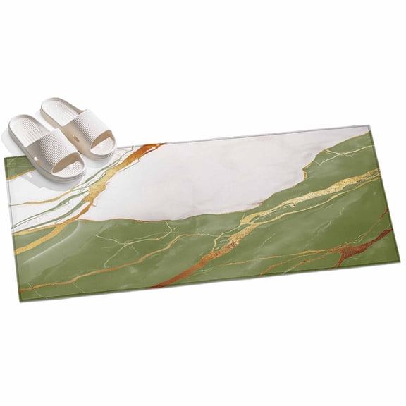 Area Rug 2x6ft Abstract Marble Area Rugs for Kitchen Runner Rug Marble Green White Non Slip Floor Carpet Mat for Kitchen Entryway Bathroom Office Home Decor