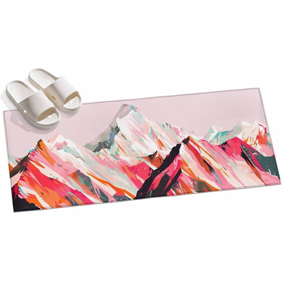 Area Rug 2x6ft Abstract Mountain Area Rugs for Kitchen Runner Rug Pink Art Painting Snow Mount Non Slip Floor Carpet Mat for Kitchen Entryway Bathroom Office Home Decor