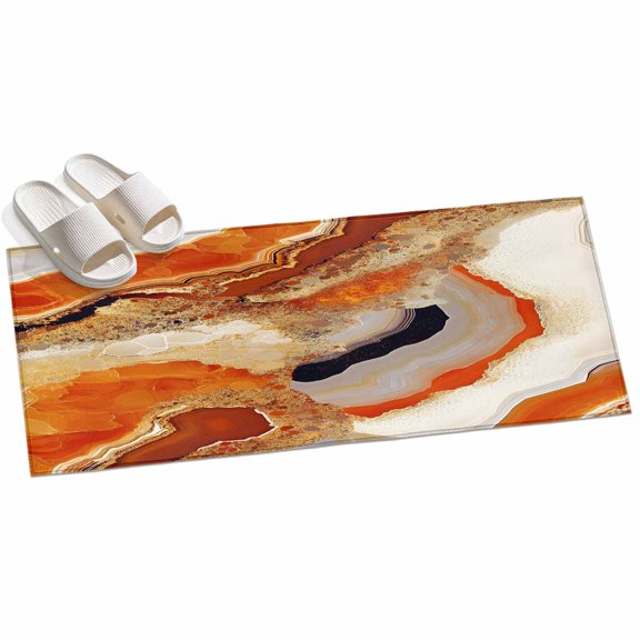 Area Rug 2x6ft Abstract Orange White Brown Marble Area Rugs for Kitchen Runner Rug Modern Art Non Slip Floor Carpet Mat for Kitchen Entryway Bathroom Office Home Decor
