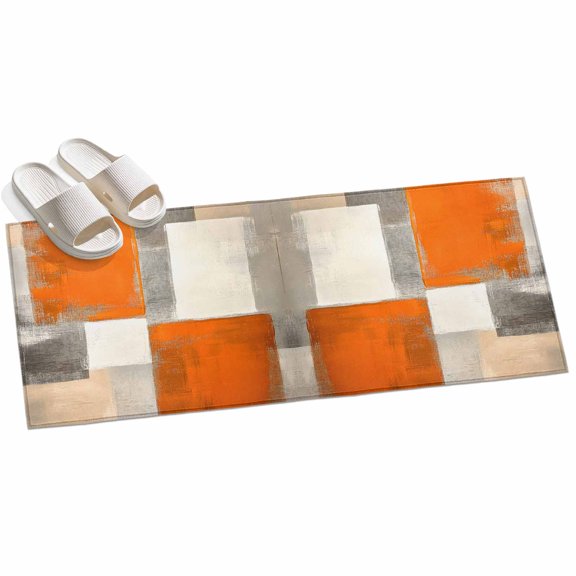 Area Rug 2x6ft Abstract Orange White Gray Oil Painting Area Rugs for Kitchen Runner Rug Retro Art Non Slip Floor Carpet Mat for Kitchen Entryway Bathroom Office Home Decor