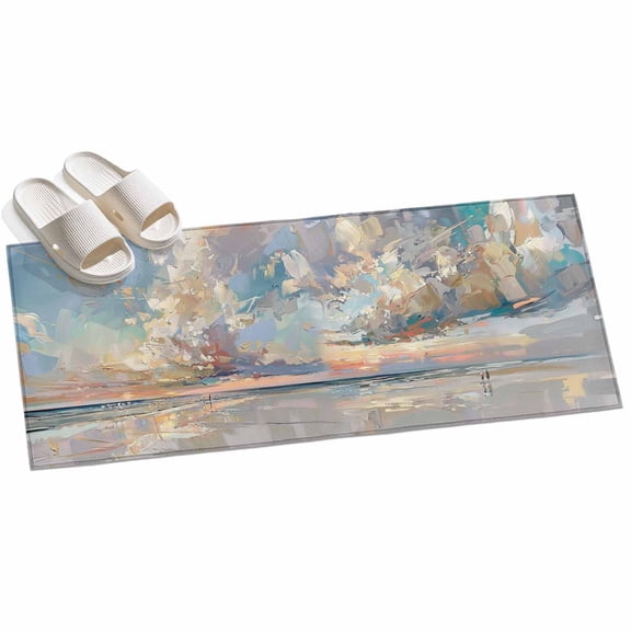Area Rug 2x6ft Abstract Summer Beach Area Rugs for Kitchen Runner Rug Landscape Art Painting Non Slip Floor Carpet Mat for Kitchen Entryway Bathroom Office Home Decor