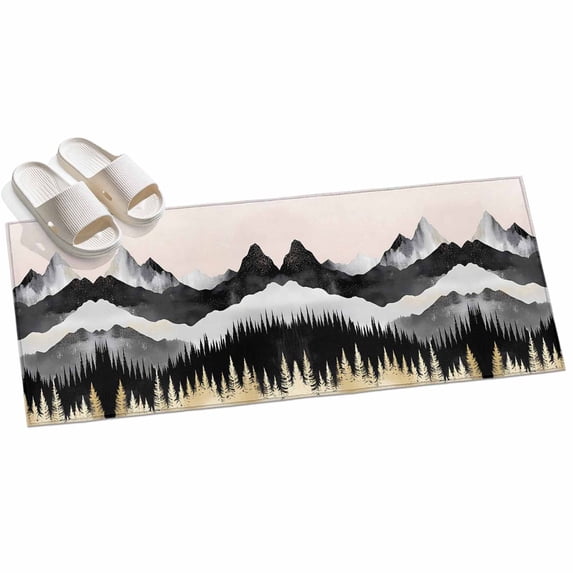 Area Rug 2x6ft Abstract White Black Mountain Forest Area Rugs for ...