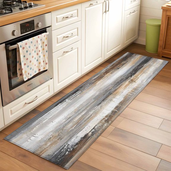 Area Rug 2x6ft Abstract White Ombre Brown Washable Area Rugs for Living Room Oil Painting Non-Slip Kitchen Mats Soft Carpet for Entryway, Bathroom, Office, and Home Decor