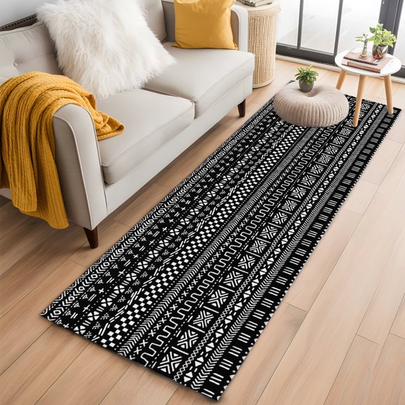 Area Rug 2x6ft Africa Traditional Ethnicity Pattern Area Rugs Washable Low Pile Floor Carpet for Bedroom, Abstract Geometric Art Non Slip Soft Rugs for Living Room Entryway Dining Room