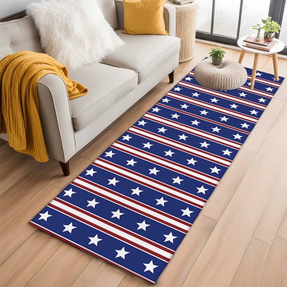 Area Rug 2x6ft American Independence Day Area Rugs Washable Low Pile Floor Carpet for Bedroom, USA Stars Stripes Non Slip Soft Rugs for Living Room Entryway Dining Room