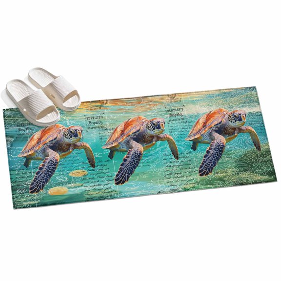 Area Rug 2x6ft Ancients Turtle Math Area Rugs for Kitchen Runner Rug Sea Creature Abstract Green Ocean Non Slip Floor Carpet Mat for Kitchen Entryway Bathroom Office Home Decor