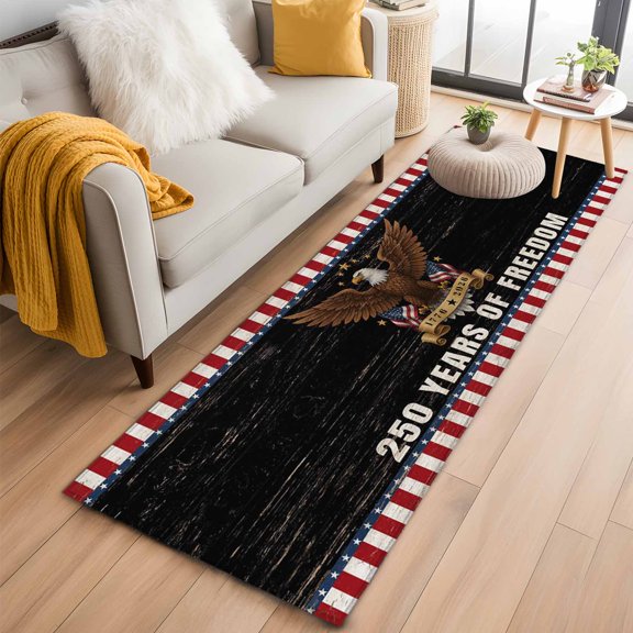 Area Rug 2x6ft Anniversary USA Flag Area Rugs Washable Low Pile Floor Carpet for Bedroom, July 4th Eagle Retro Plank Non Slip Soft Rugs for Living Room Entryway Dining Room