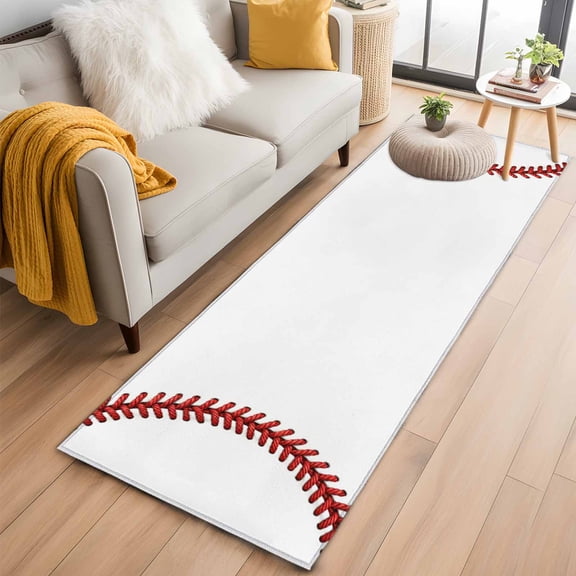 Area Rug 2x6ft Baseball Stitches Texture Area Rugs Washable Low Pile Floor Carpet for Bedroom, Modern Minimalist Sport Theme Non Slip Soft Rugs for Living Room Entryway Dining Room