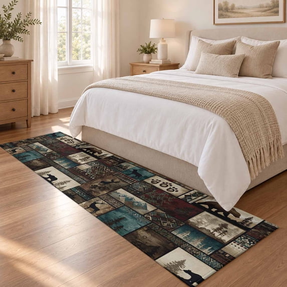Area Rug 2x6ft Bear Vintage Tribe Geometric Low Pile Washable Rug Soft ...