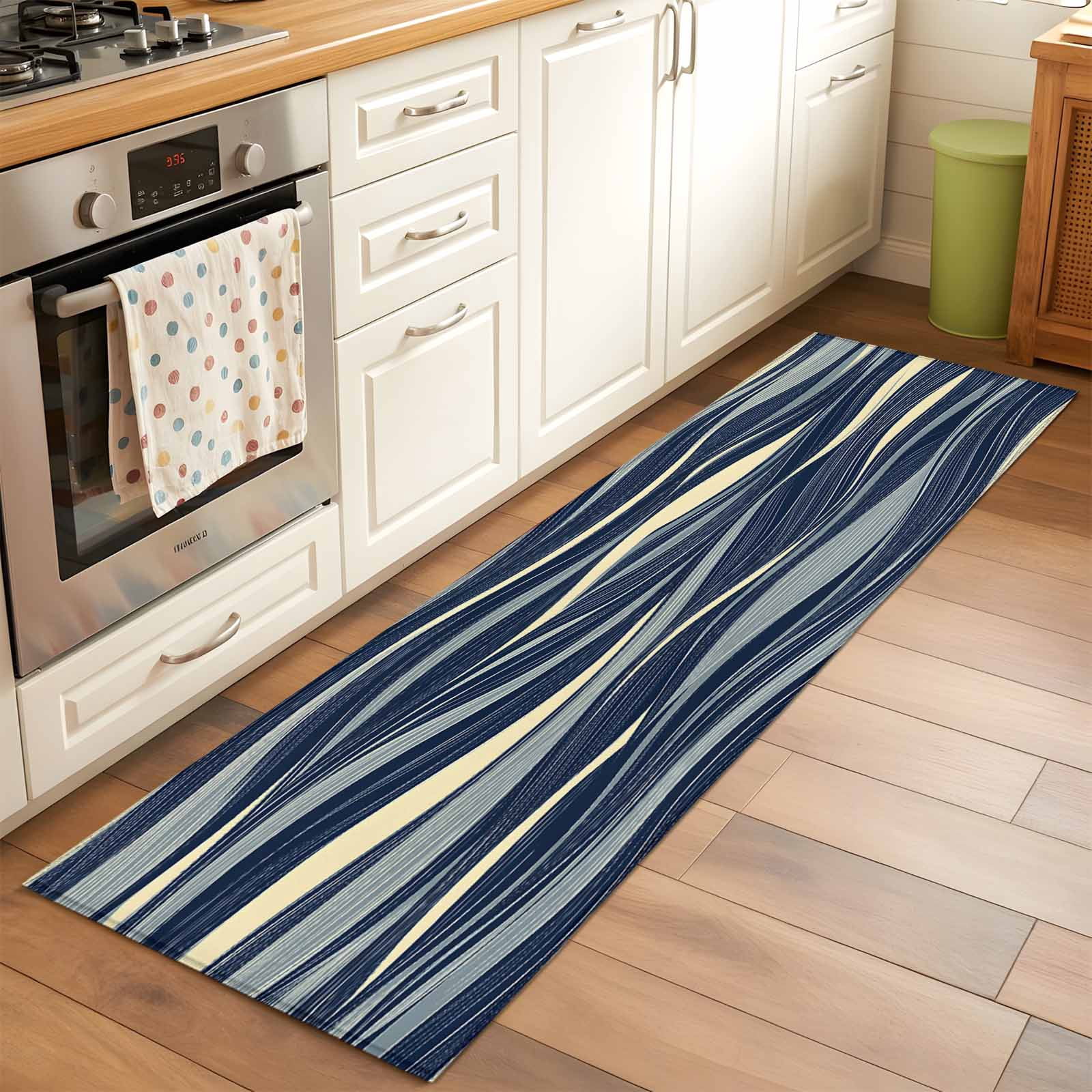 Area Rug 2x6ft Beige Blue Stripes Washable Area Rugs for Living Room ...
