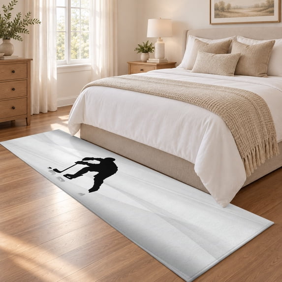 Area Rug 2x6ft Black Hockey Player Silhouette Low Pile Washable Rug ...