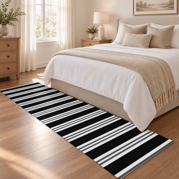 Area Rug 2x6ft Black and White Stripes Low Pile Washable Rug Soft ...