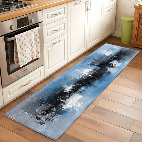 Area Rug 2x6ft Blue Black Painting Washable Area Rugs for Living Room Abstract Art Non-Slip Kitchen Mats Soft Carpet for Entryway, Bathroom, Office, and Home Decor