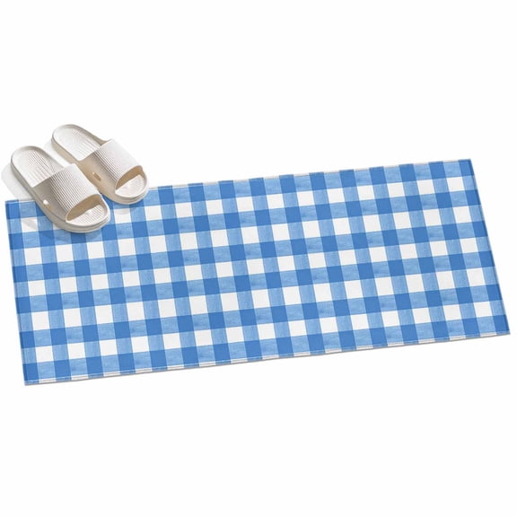 Area Rug 2x6ft Blue Check Buffalo Plaid Area Rugs for Kitchen Runner Rug Pastoral Checkered Non Slip Floor Carpet Mat for Kitchen Entryway Bathroom Office Home Decor