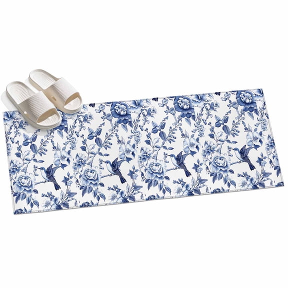 Area Rug 2x6ft Blue Flowers Area Rugs for Kitchen Runner Rug Bird Non Slip Floor Carpet Mat for Kitchen Entryway Bathroom Office Home Decor