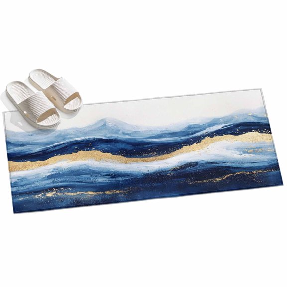 Area Rug 2x6ft Blue Golden Ocean Waves Area Rugs for Kitchen Runner Rug Modern Abstract Non Slip Floor Carpet Mat for Kitchen Entryway Bathroom Office Home Decor