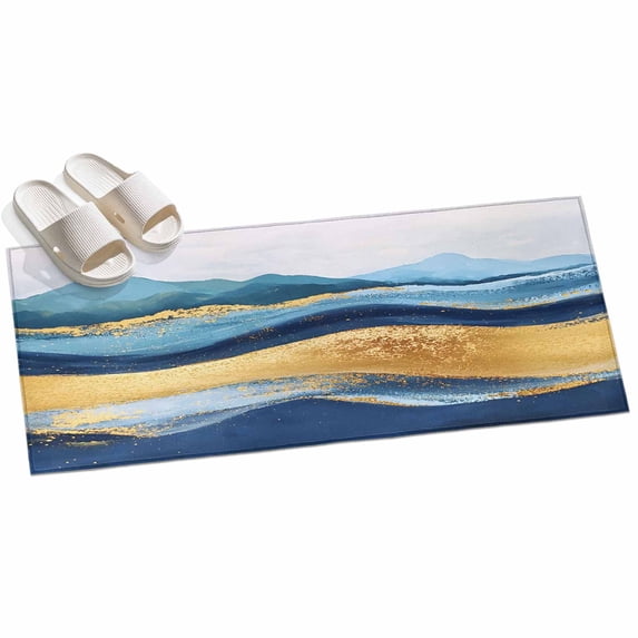 Area Rug 2x6ft Blue Ocean Waves Area Rugs for Kitchen Runner Rug Golden ...