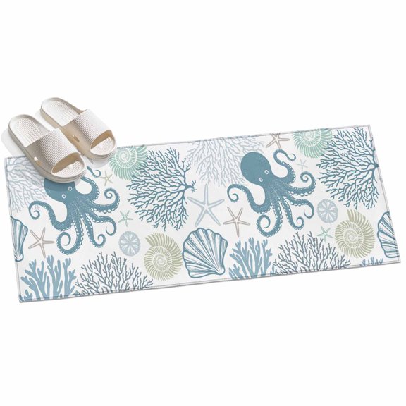 Area Rug 2x6ft Blue Octopus Area Rugs for Kitchen Runner Rug Ocean Coral Starfish Shell Non Slip Floor Carpet Mat for Kitchen Entryway Bathroom Office Home Decor